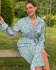Blue Floral Frilly Dressing Gown
