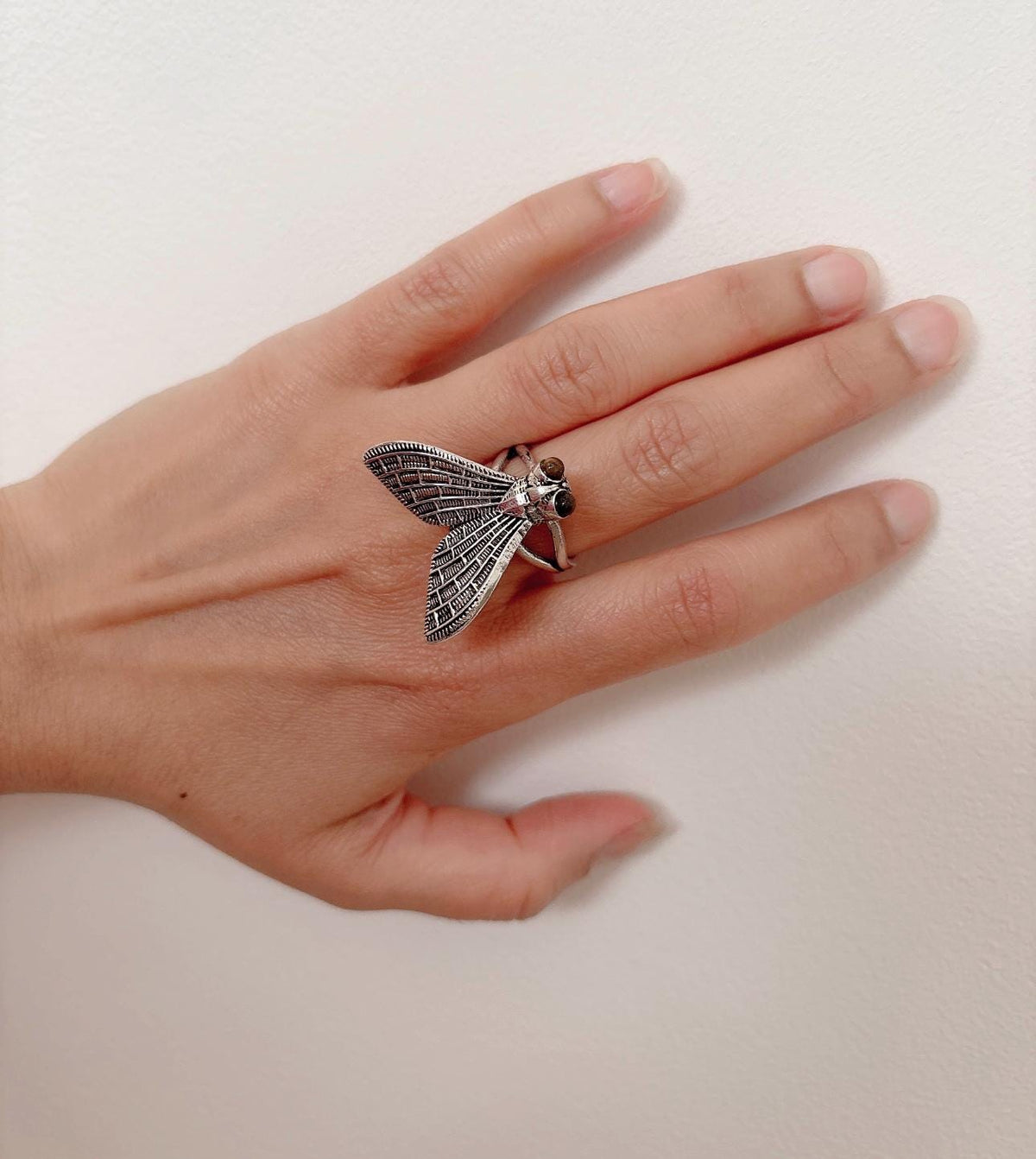 Insect-Inspired Adjustable Brass Ring – Boho Statement Jewellery.