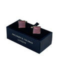Classic silver square cufflinks with a  pale pink stone