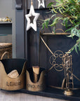 Rustic Bronze Log Bucket and Match Holder Set