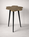 Brass Clover Side Table | Etched Top & Black Iron Legs
