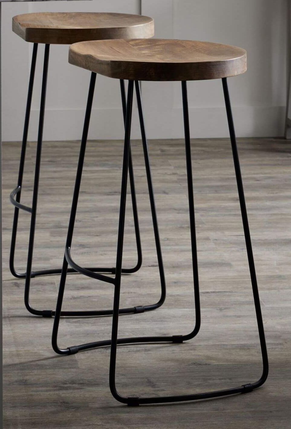 Industrial Bar Stool with Solid Wood Seat