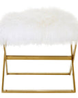 Anafi White Sheepskin Stool with Gold Finish Base