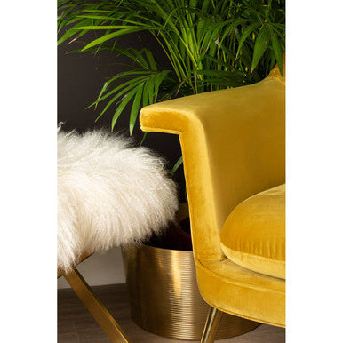 Anafi White Sheepskin Stool with Gold Finish Base