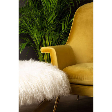 Anafi White Sheepskin Stool with Gold Finish Base