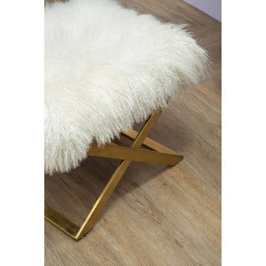 Anafi White Sheepskin Stool with Gold Finish Base