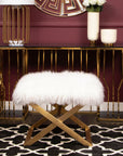 Anafi White Sheepskin Stool with Gold Finish Base