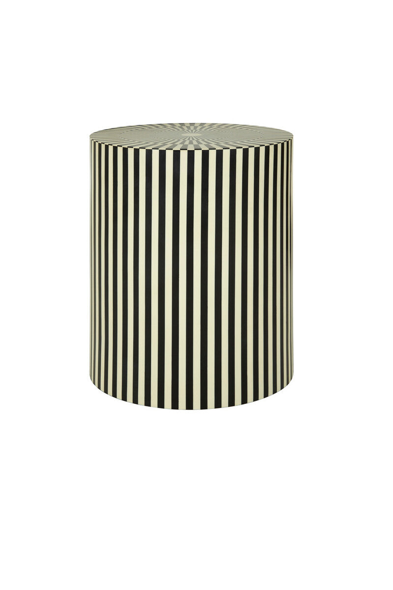 Hassa Ivory and Black Cylindrical Stool and Side Table