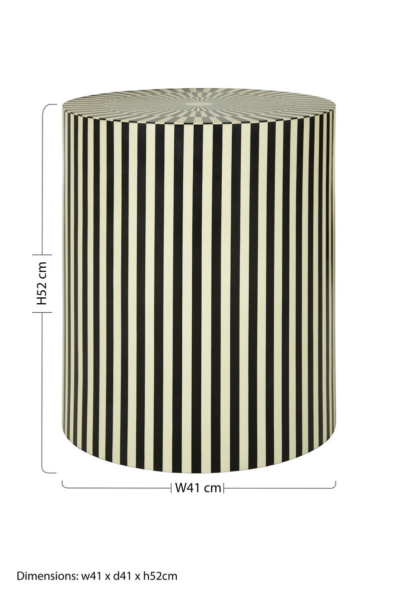 Hassa Ivory and Black Cylindrical Stool and Side Table