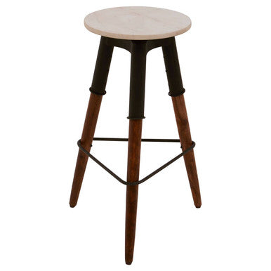 Vasco White Marble and Wood Bar Stool
