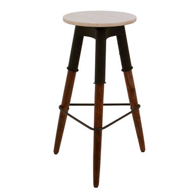 Vasco White Marble and Wood Bar Stool