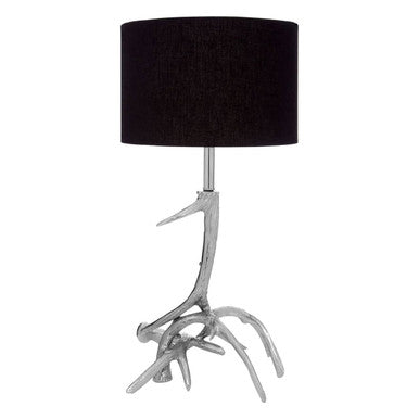 Antler Silver Metal Table Lamp with Black Fabric Shade