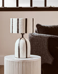 Black and White Stripe Papier Mache Table Lamp | Carta