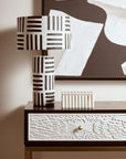 Black and White Papier Mache Table Lamp with Geometric Lines | Carta