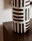 Black and White Papier Mache Table Lamp with Geometric Lines | Carta