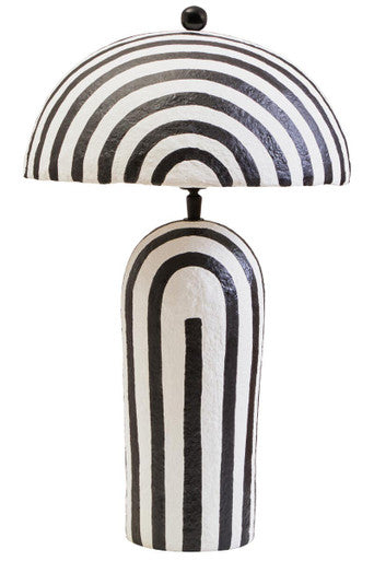 Black and White Stripe Papier Mache Table Lamp with Dome Shade | Carta