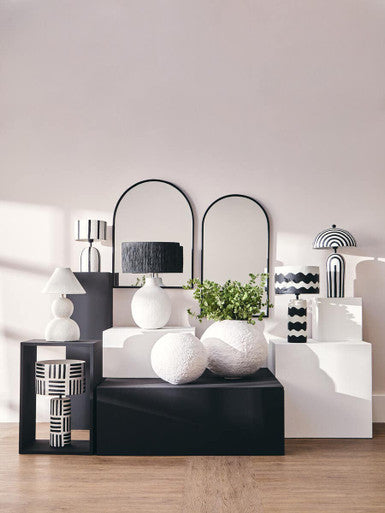Black and White Stripe Papier Mache Table Lamp with Dome Shade | Carta