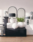 White Papier Mache Table Lamp with Black Raffia Shade | Carta