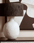 White Papier Mache Table Lamp with Black Raffia Shade | Carta