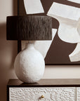 White Papier Mache Table Lamp with Black Raffia Shade | Carta