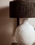 White Papier Mache Table Lamp with Black Raffia Shade | Carta