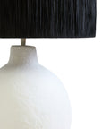 White Papier Mache Table Lamp with Black Raffia Shade | Carta