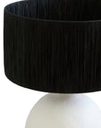 White Papier Mache Table Lamp with Black Raffia Shade | Carta