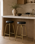 Antique Brass & Black Leather Adjustable Bar Stool