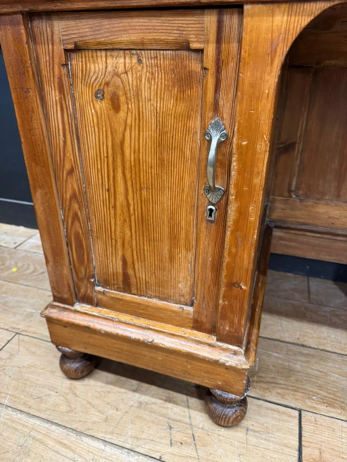 Antique Pine Pedestal Desk Dressing Table with Cupboards &amp; Drawers
