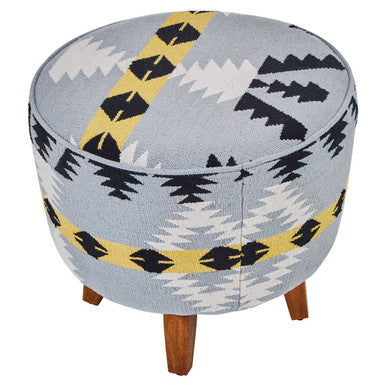 Cefena Kilim Style Footstool With Mango Wood Legs