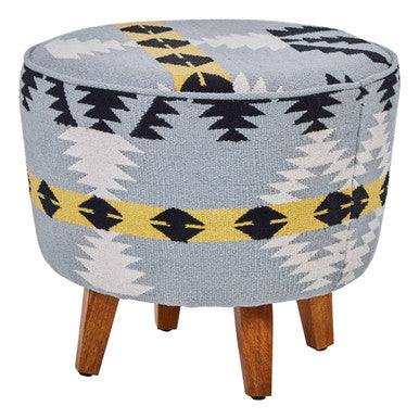 Cefena Kilim Style Footstool With Mango Wood Legs