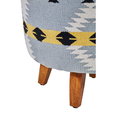 Cefena Kilim Style Footstool With Mango Wood Legs