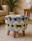 Cefena Kilim Style Footstool With Mango Wood Legs