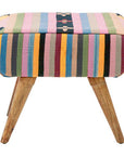 Cefena Multi Coloured Fabric Footstool with Mango Wood Legs