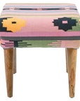 Cefena Multi Coloured Fabric Footstool with Mango Wood Legs