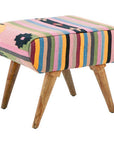 Cefena Multi Coloured Fabric Footstool with Mango Wood Legs