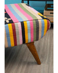 Cefena Multi Coloured Fabric Footstool with Mango Wood Legs