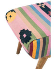 Cefena Multi Coloured Fabric Footstool with Mango Wood Legs