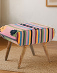 Cefena Multi Coloured Fabric Footstool with Mango Wood Legs
