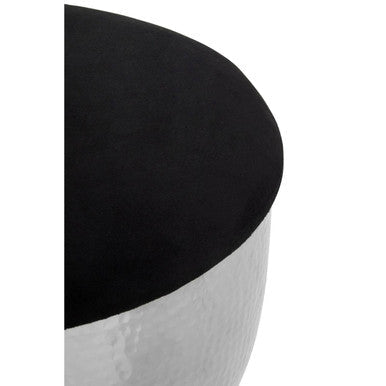 Jaipur Black Velvet Stool with Silver Finish Base