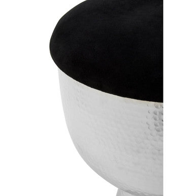 Jaipur Black Velvet Stool with Silver Finish Base