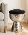 Jaipur Black Velvet Stool with Silver Finish Base