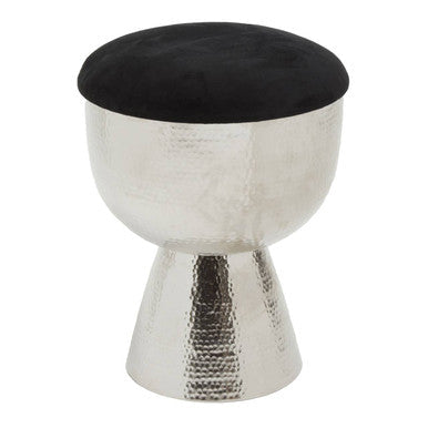 Jaipur Black Velvet Stool with Silver Finish Base
