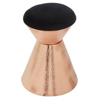 Jaipur Black Velvet Stool with Copper Finish Base