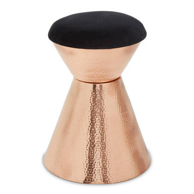 Jaipur Black Velvet Stool with Copper Finish Base