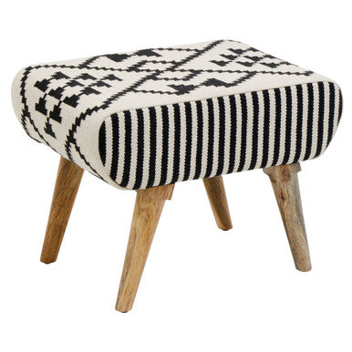 Cefena Black and White Berber Style Footstool