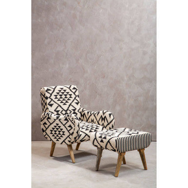 Cefena Black and White Berber Style Footstool