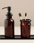 Allegra Brown Glass Soap Dispenser with Black Pump