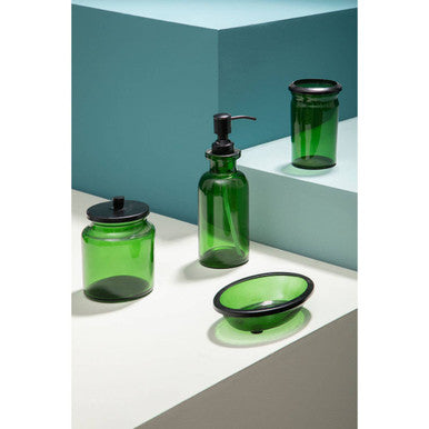 Allegra Green Glass Soap Dispenser with Black Pump 300ml
