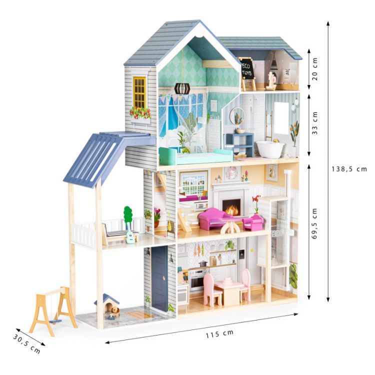 Wooden Dollhouse Crystal with LED Lighting